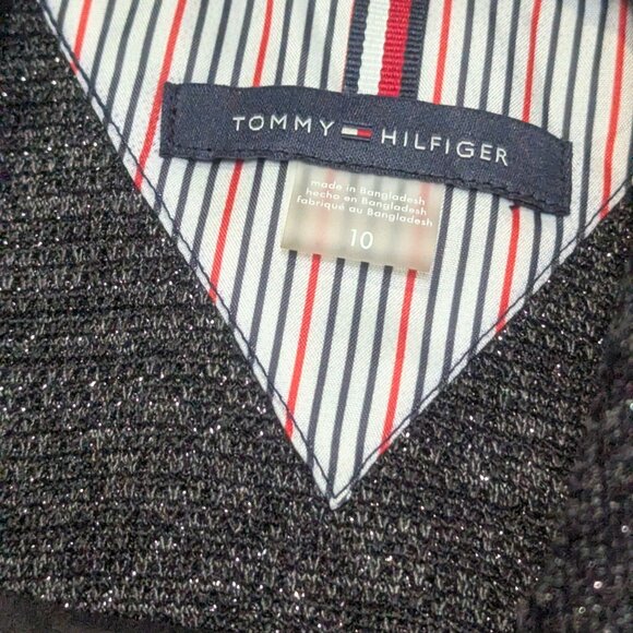 Tommy Hilfiger Womens Two Button Blazer Shimmer Black Silver Metallic, Size 10 - Picture 2 of 3